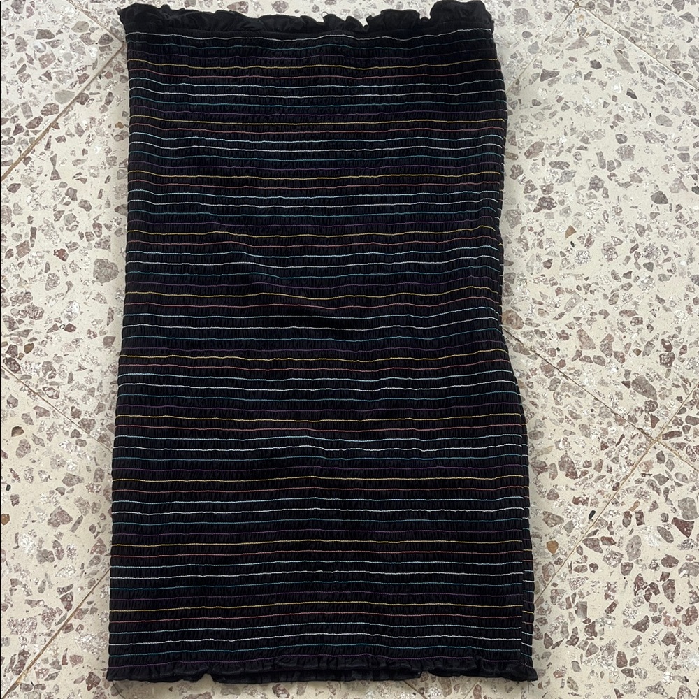 Forever 21 Black and Multicolor Striped Midi Skirt